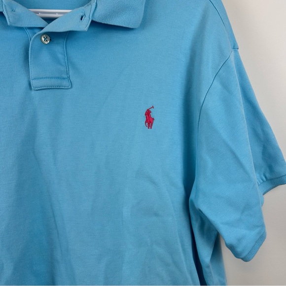 Polo Ralph Lauren Vintage Polo Shirt Y2K Size XL Mens light blue pink pony - Picture 4 of 8